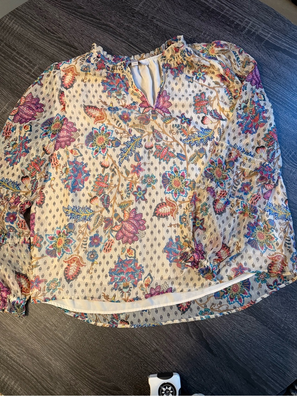 Gorgeous Loft Bohemian Floral Blouse with Subtle Metallic Shimmer! ✨
